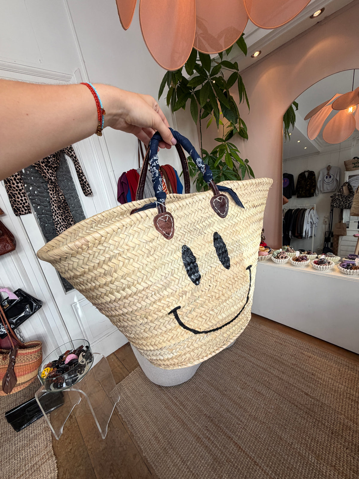 Rieten smiley tas (korte hengsels)